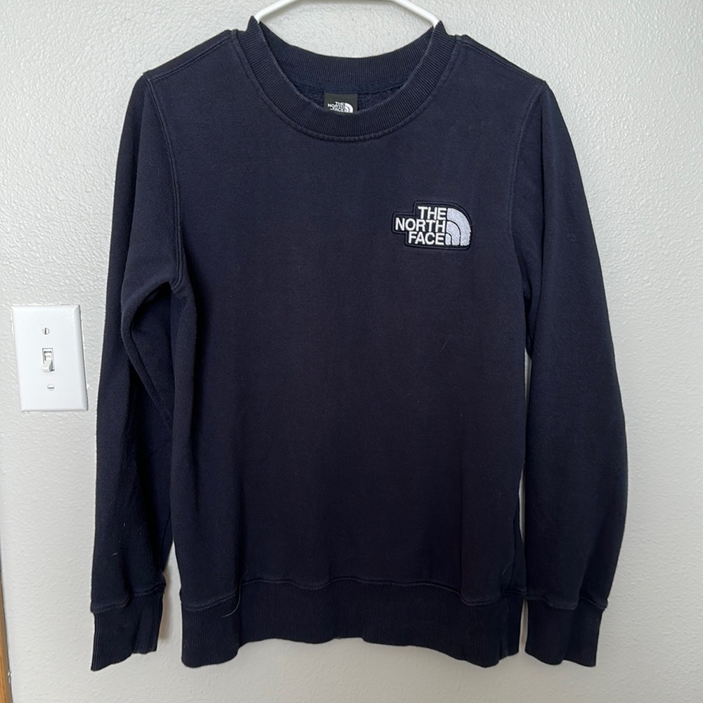 Women’s navy blue The North Face crew neck sweatshirt. Size small